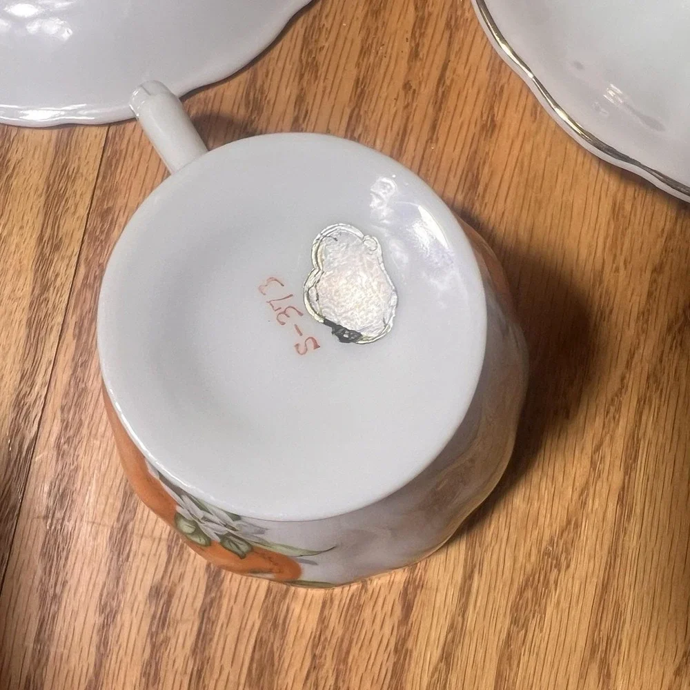 VTG California Orange Tea Cups & Saucers Set of 5 E.W. Princess Hand Painted